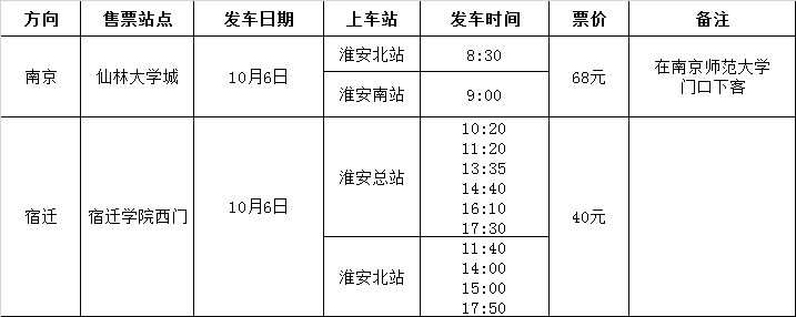 中秋国庆假期校园直通车开行通告